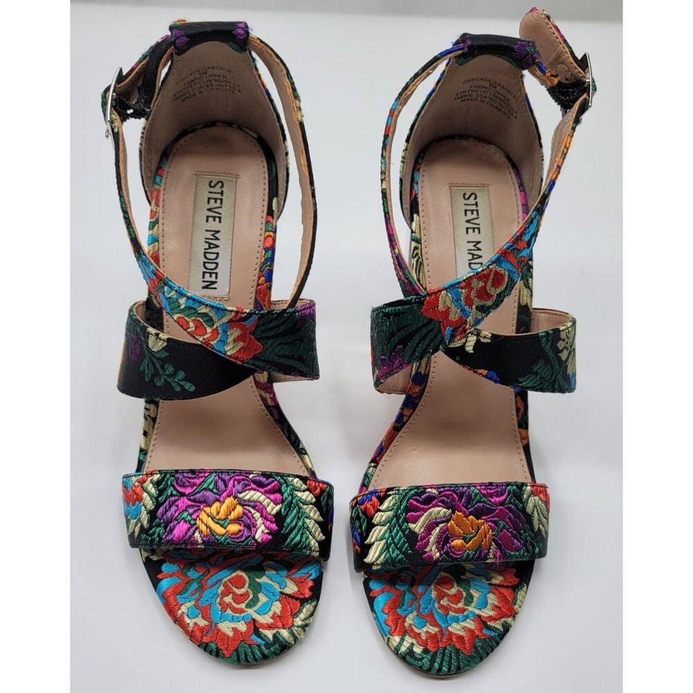 Steve Madden Multi-Color Floral Brocade Cascade Acrylic Platform Heels Size 6M